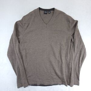 BOSS Hugo Boss Mens M/L Virgin Wool V-Neck Sweater Brown 41" Pit To Pit